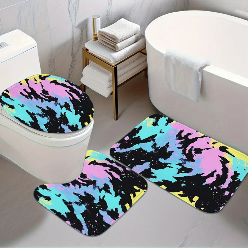 

Неоновый камуфляжный набор для ванной из трех предметов: коврик, накладка на крышку унитаза и U-образный коврик, мягкие, нескользящие, машинная стирка, толстые коврики