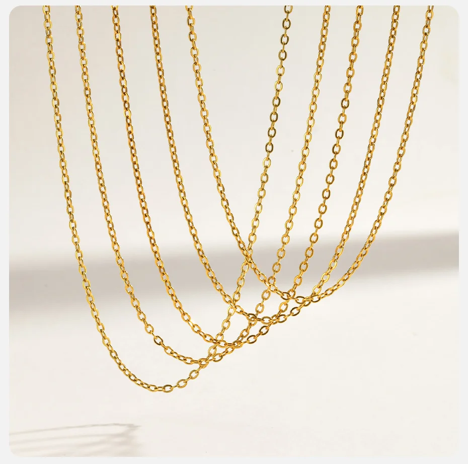 Vnox Trendige 2,4 mm vergoldete flache ovale Kettenhalskette für Damen, minimalistische dünne Edelstahlkette, geschichtete Halskette, Schmuck – Detail 6