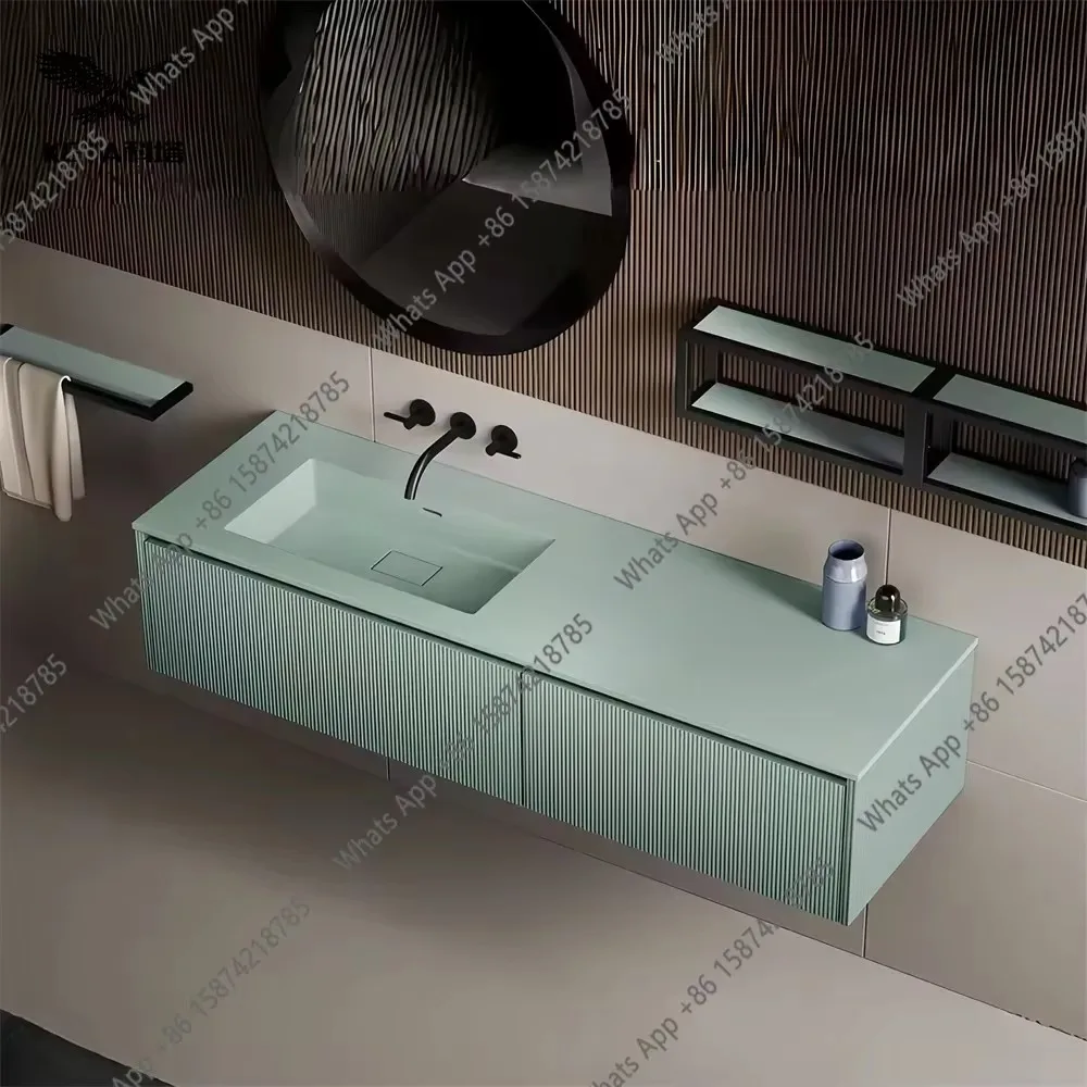 N64 Sky blue invisible launching square pure acrylic integrated hand washing basin under the counter basin