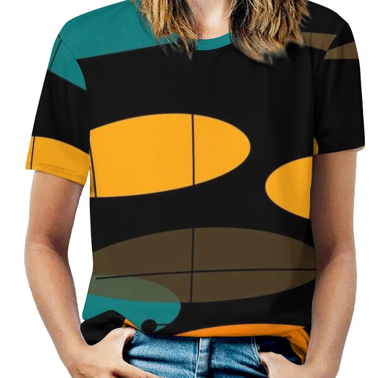 Mid-Century Modern Ovals Iii Woman'S T-Shirt Spring And Summer Printed T Shirts Crew Neck Pullover Top Mid Century Modern Ovals