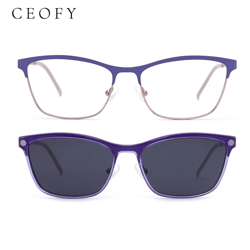 Ceofy Women Metal Glasses Frame Sun Clip on Brand Designer Optical Myopia Polarized Sunglasses Prescription Eyeglasses Frame