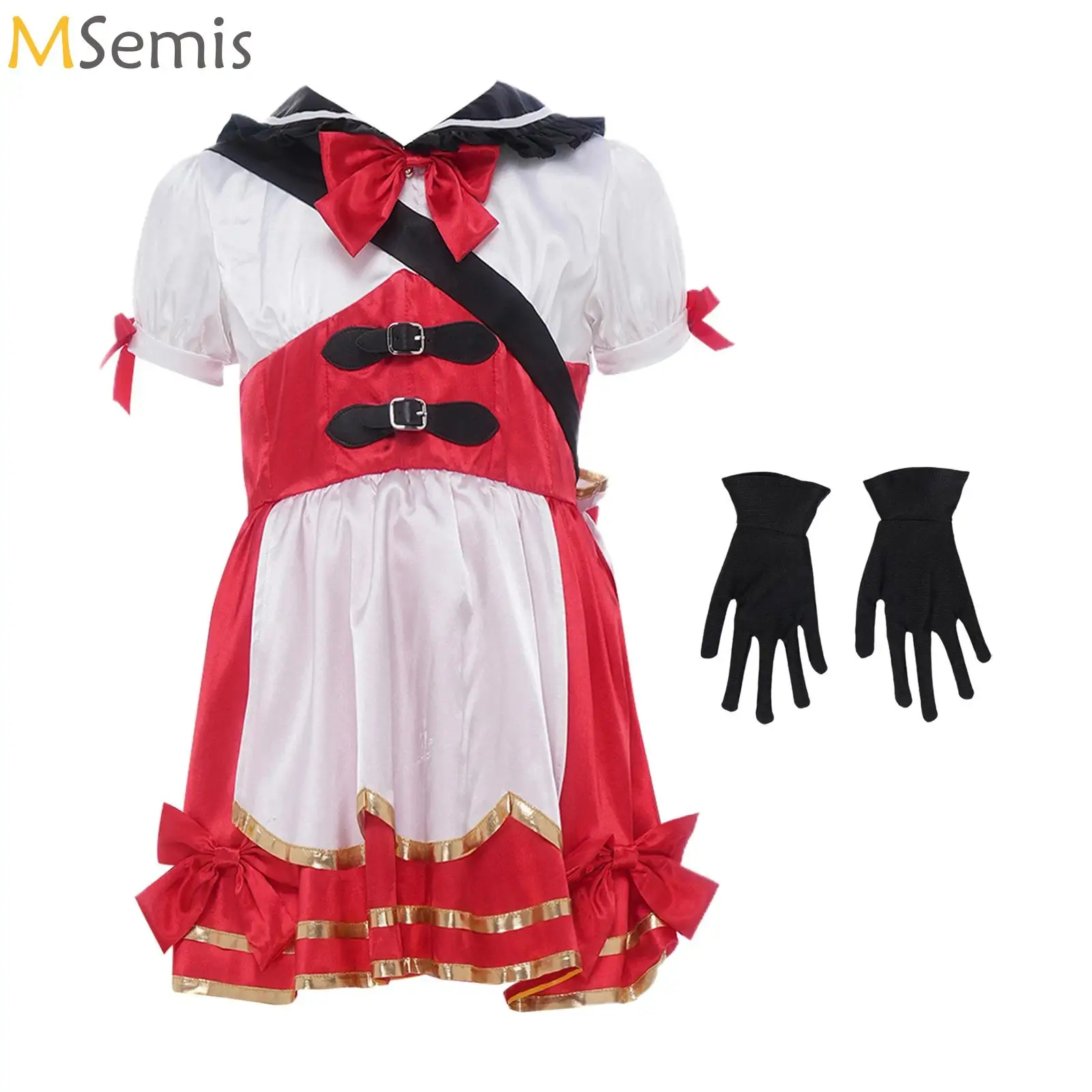 

Witch Cosplay Halloween Cute Costume for Big Girls Masquerade Game Character Bow Short Sleeve A-line Dress+Bag+Gloves Dress Up