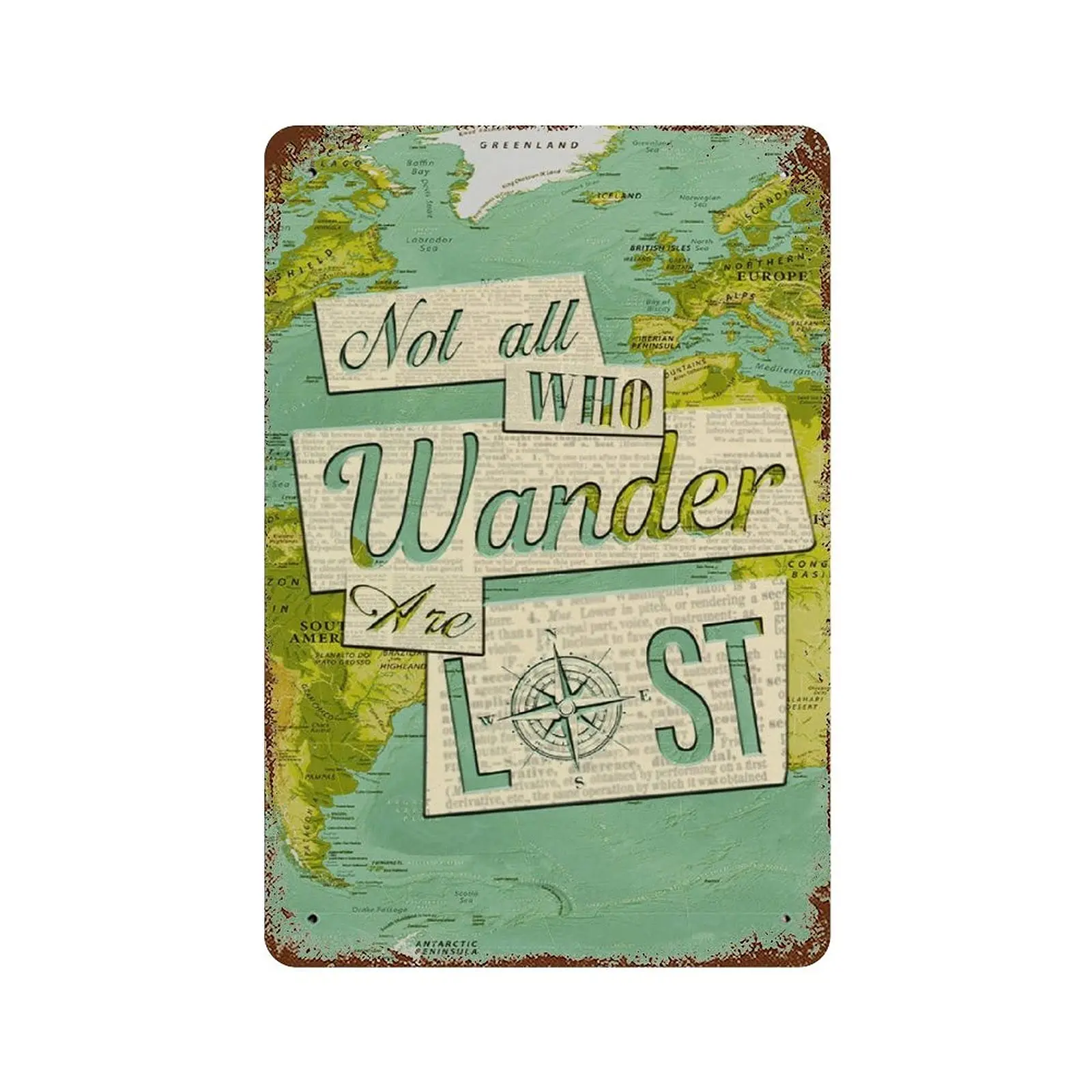 Graman Vintage Tin Sign All Who Wander are Lost Metal Tin Sign Hiking Metal Tin Sign Wanderlust Art Wall Sign Love Camping  sign