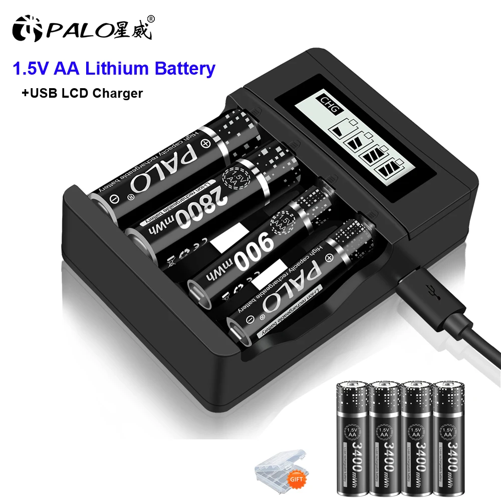 

PALO AA Battery 1.5V Li-ion AA Rechargeable Battery 3400mWh LR6 AA Lithium-ion Battery for remote control mouse small fan toy