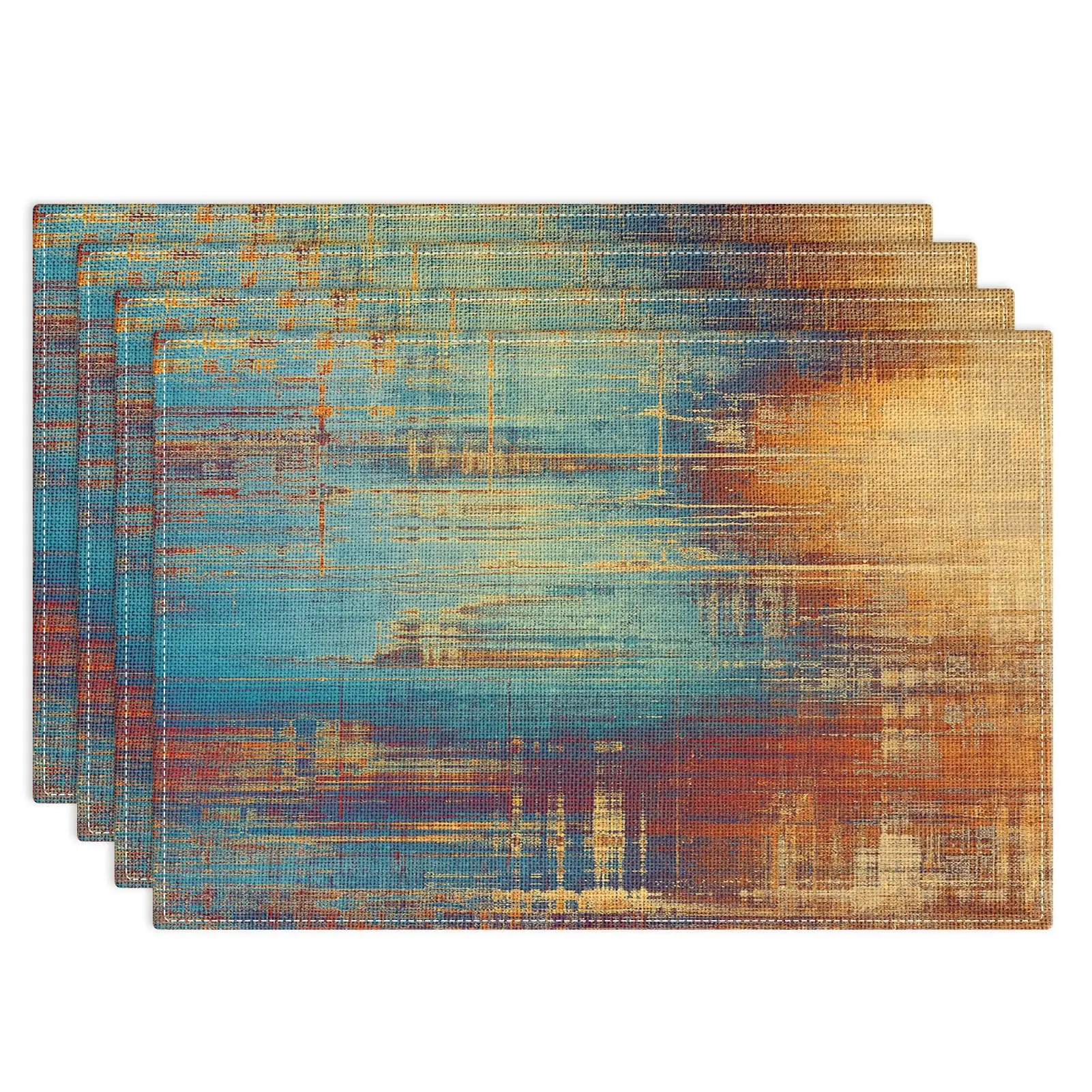 

Farmhouse Placemats Set of 4, 12x18 Inch Vintage Abstract Messy Rust Painting Table Mats for Outdoor Home Kitchen Dining Decor