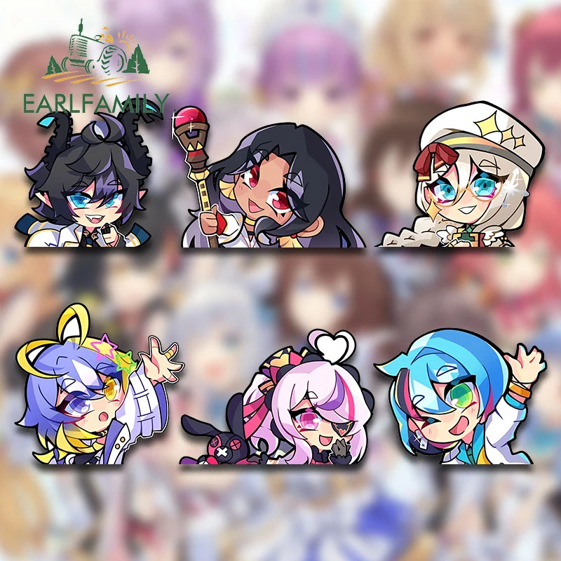 

EARLFAMILY 13cm for Funny Nijisanji En Hololive Car Sticker Kawaii Anime Peek Creative Decal Car Door Protector Trunk Decoration