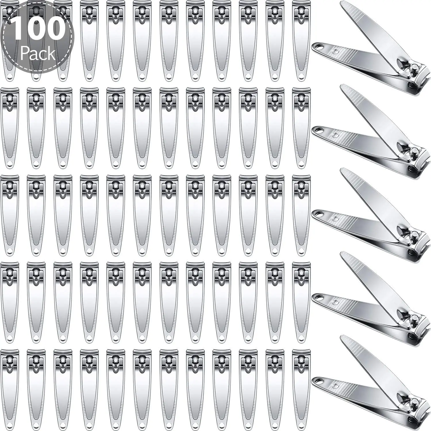 

100-Pack Stainless Steel Nail Clippers Set, Ultra Sharp for Fingernails & Toenails, Portable Travel Trimmer with Anti-Splash Design, Silver