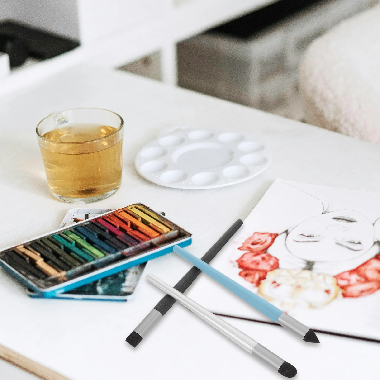 3 قطعة أقلام إسفنجية مزج باستيل الزيت أدوات فرك للفنانين أطراف إسفنجية انتقالية ناعمة رسم مزج الألوان بدون خياطة