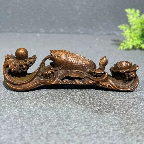 Play copper every year, there are fish lotus  carp lotus Ruyi study room pen holder tea table pet