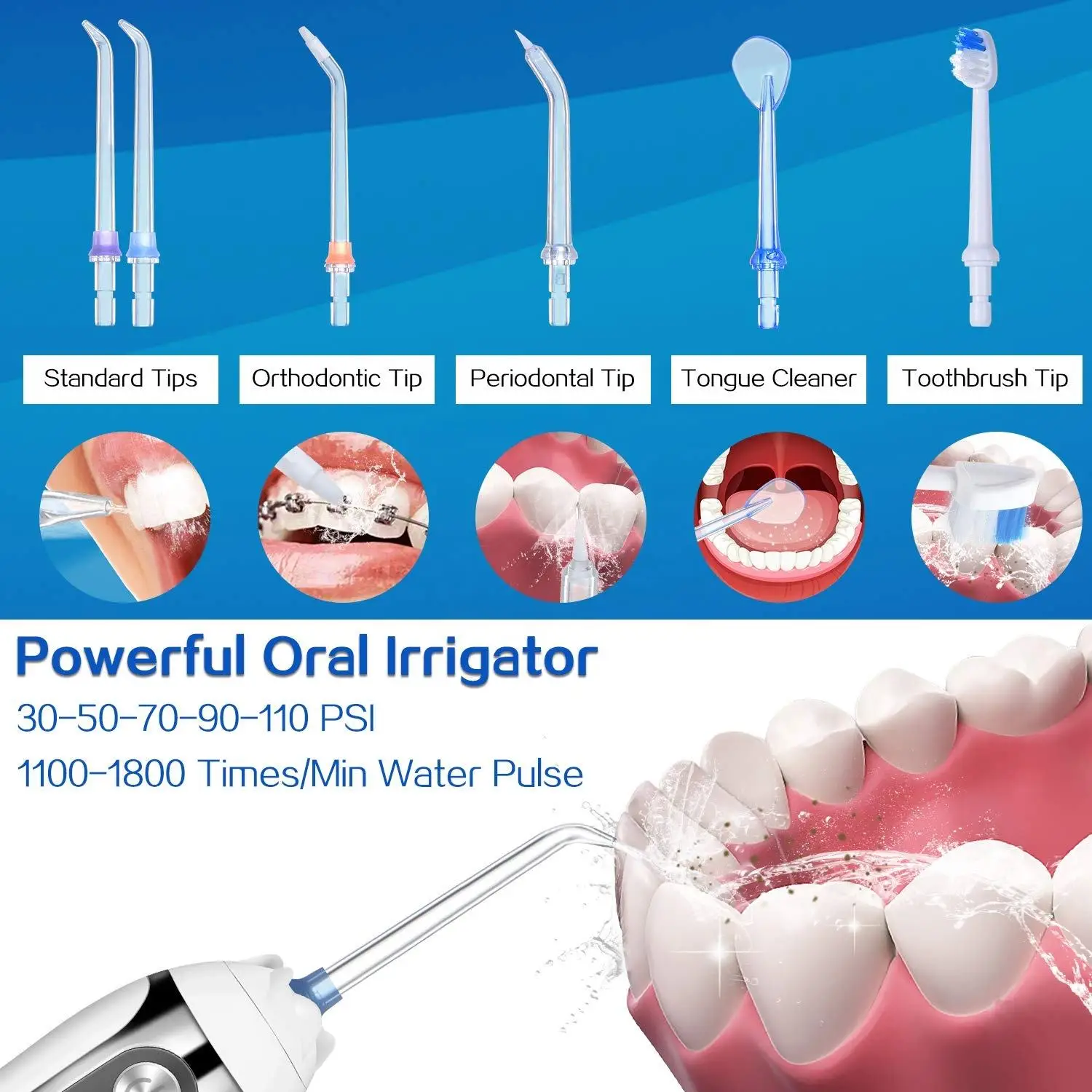 h2ofloss Powerful Oral Irrigator Portable Dental  Water Flosser Rechargeable Teeth Clean for Home and Travel Waterproof with Bag