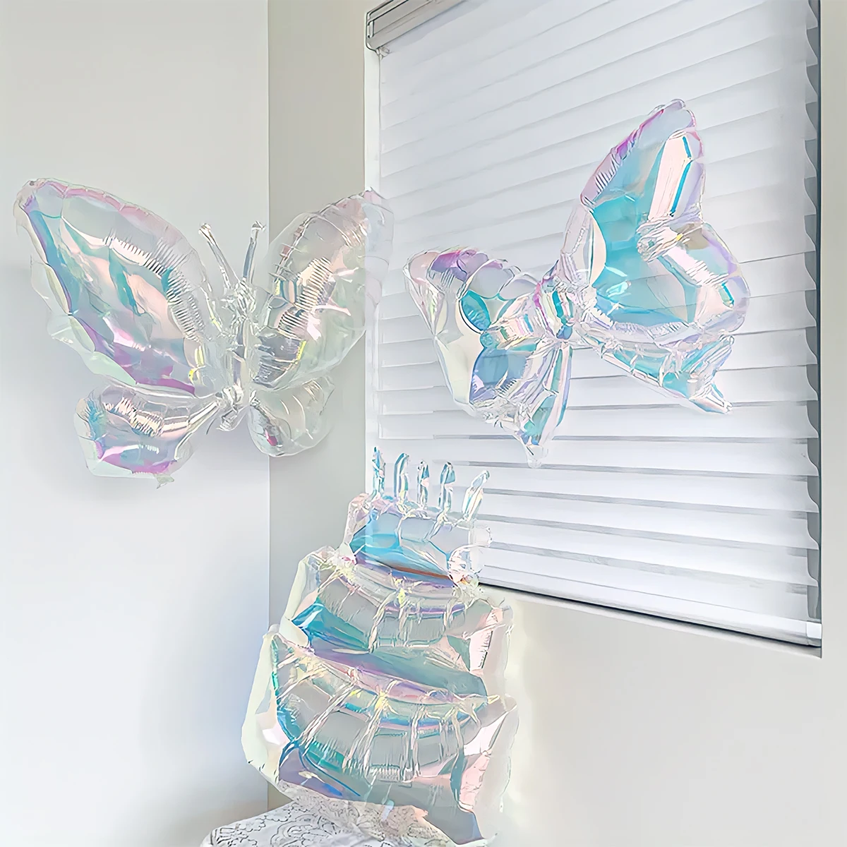 1pc Large Transparent Laser Cake Shaped Aluminum Foil Balloon, Colorful Bow Balloon, Suitable for Birthday Party Decoration