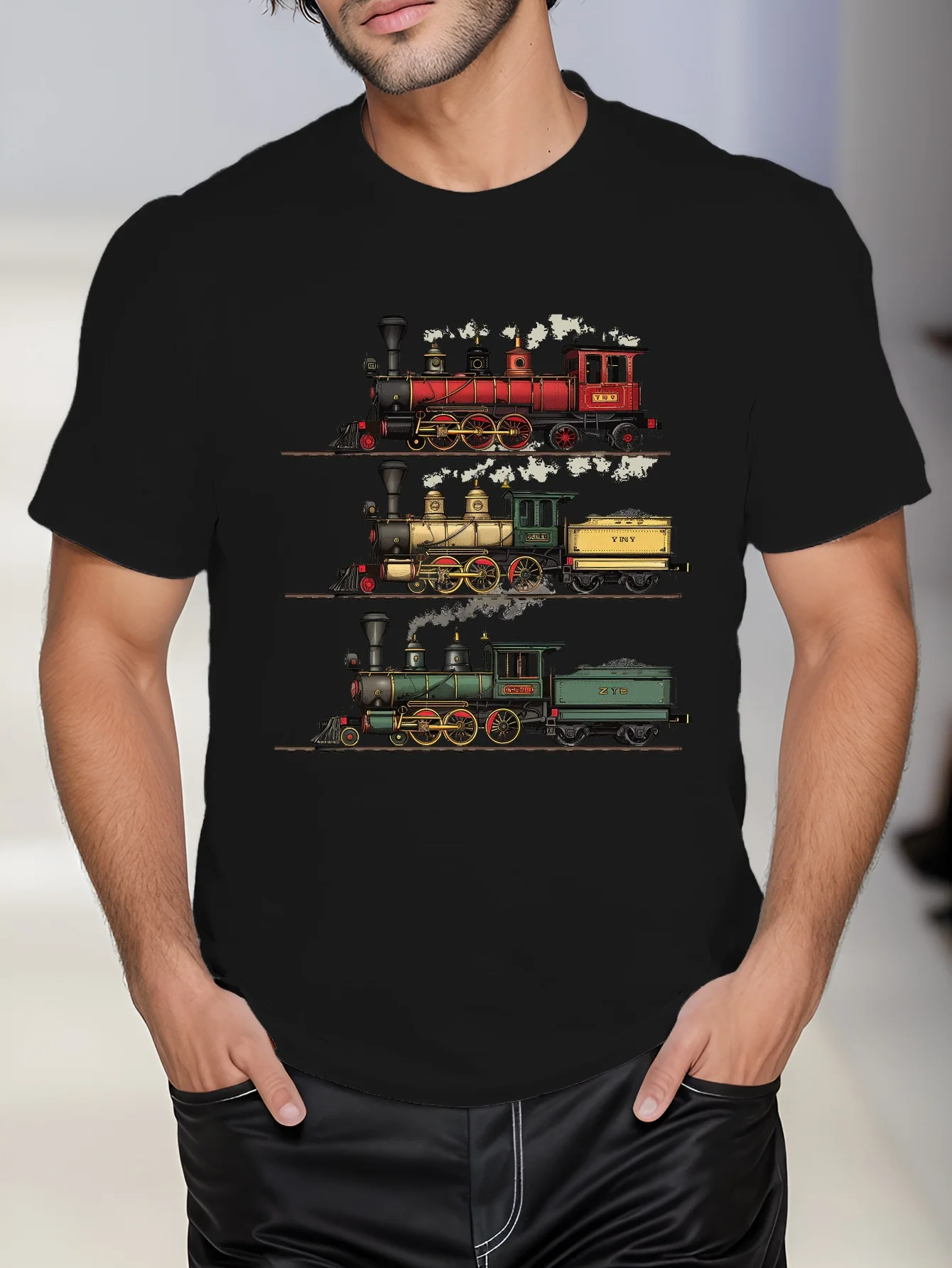 

Футболка с винтажным рисунком поезда — 220 г хлопка с высококачественным принтом, идеально подходит, уникальный подарок