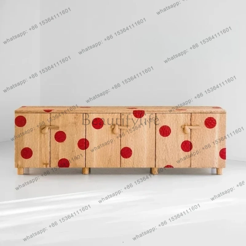 

French retro solid wood dining side cabinet, antique designer style, homestay model room, restaurant locker, entrance cabinet