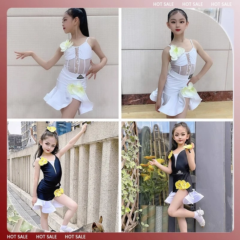 Trajes de baile latino, ropa de práctica de actuación para niños Xia Shao, falda grande de baile latino para niñas, conjunto de celebridades de Internet
