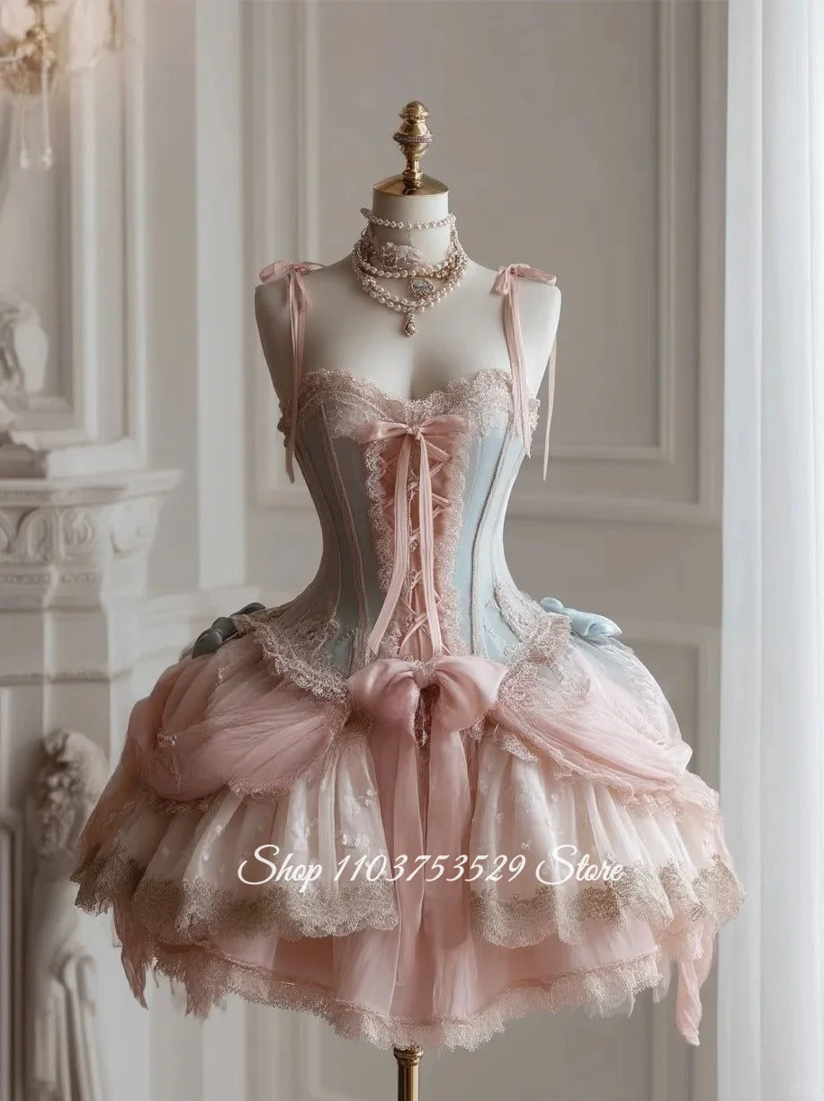 Maßgeschneidertes, verträumtes viktorianisches Lolita-Ballkleid, trägerloses Spitzenkorsett mit bauschigem Rock, Ballkleid für besondere Anlässe, Schulballkleid