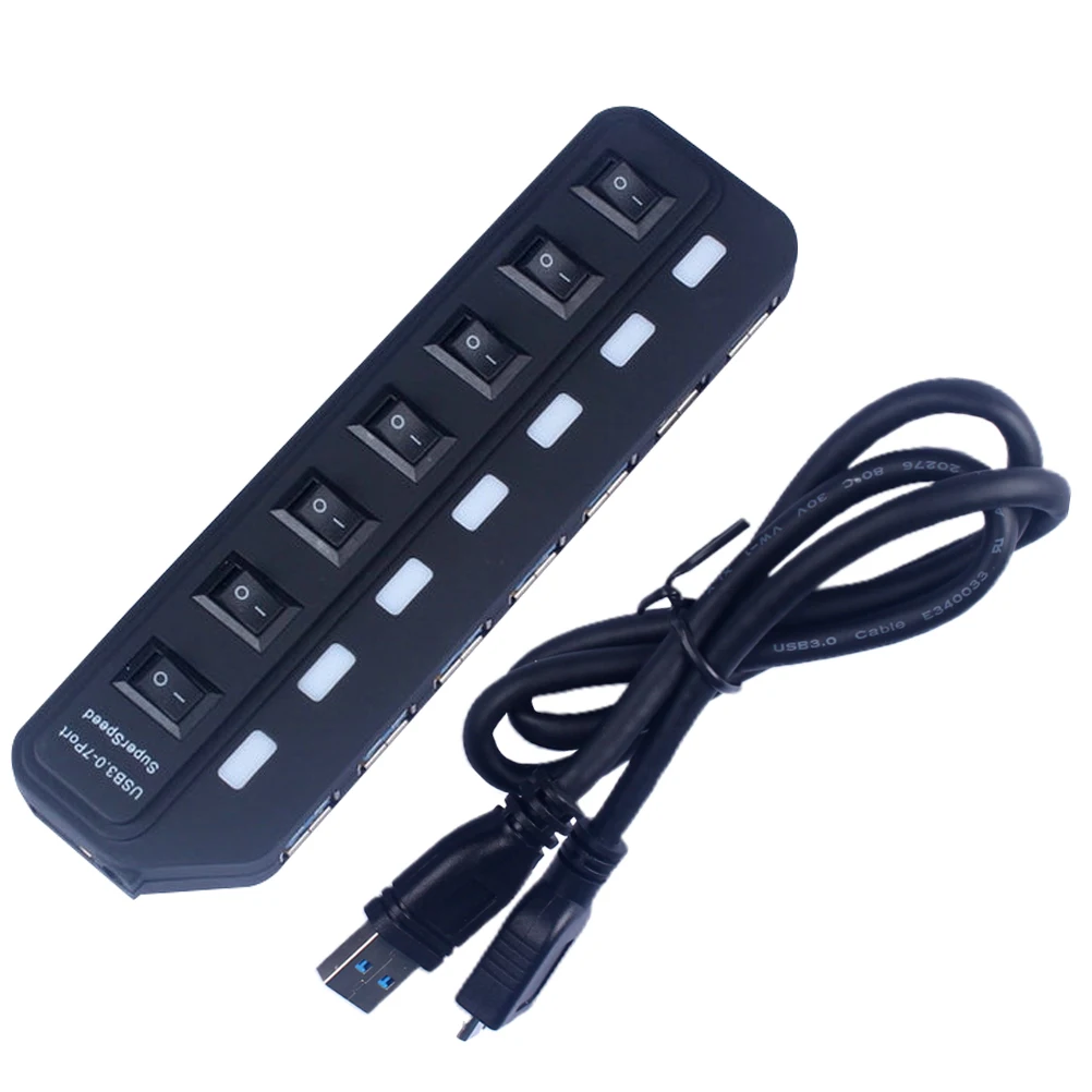 

7 Ports USB3.0 Hub Adapter Converter High Speed Transmission Material Durability Laptop Computer Concentrator USB
