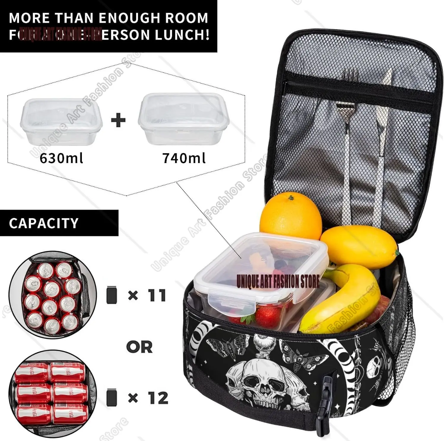 Skeleton Skull Halloween Insulated Lunch Bag Portable Lunch Box Reusable Totes For Women Men