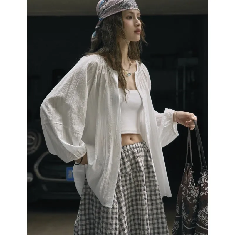 

Johnature New Japanese Crew Neck Striped Blouse For Summer Comfortable Breathable Loose Casual Simple Tops