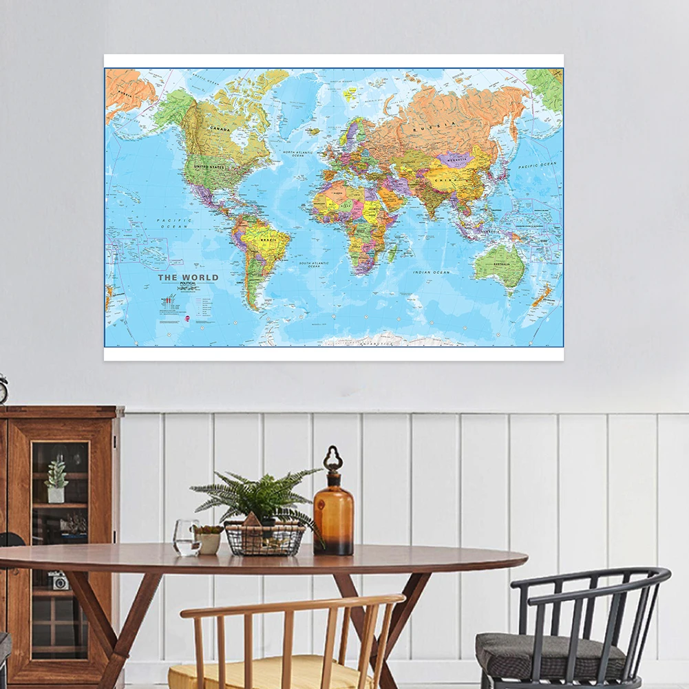 Non-Woven Canvas Pintura Wall Art Poster, O Mapa Do Mundo, Unframed Print, Sala de estar, Home Decor, Material Escolar, 100x70cm