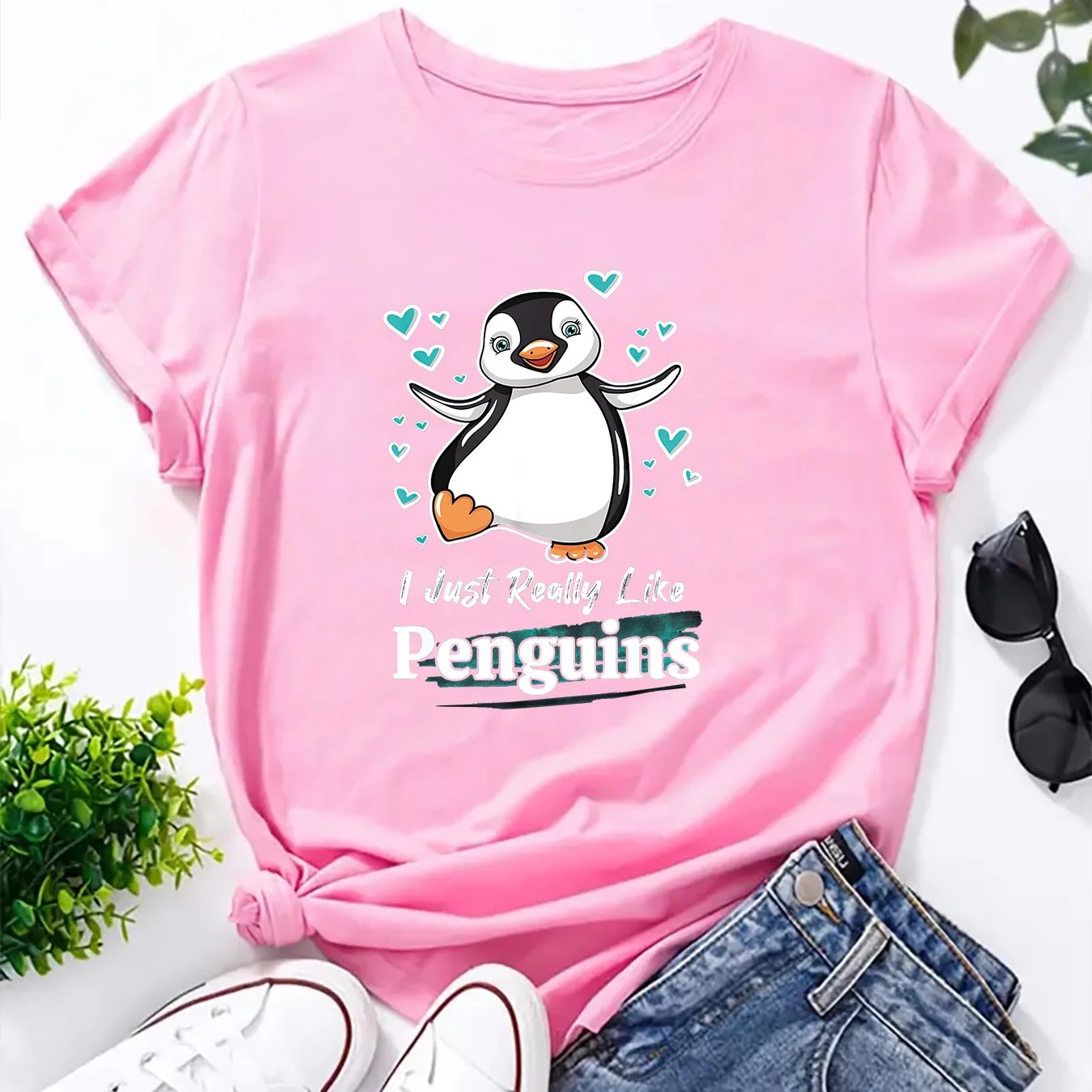 Funny Penguin Lover T Shirts for Women Printed Graphic Tee Women\'s T-Shirt Oversized T Shirt Aesthetic Harajuku Summer Tee Tops