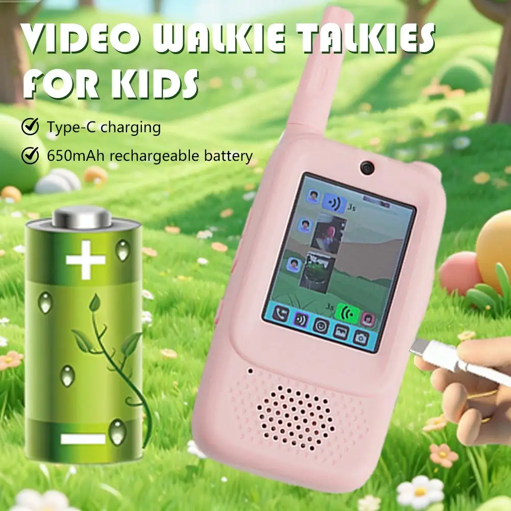 Talkie-walkie vidéo pour enfants, 2 pièces, Rechargeable, écran haute définition de 2 pouces, appel en un clic, interphone de dessin animé, cadeaux pour enfants