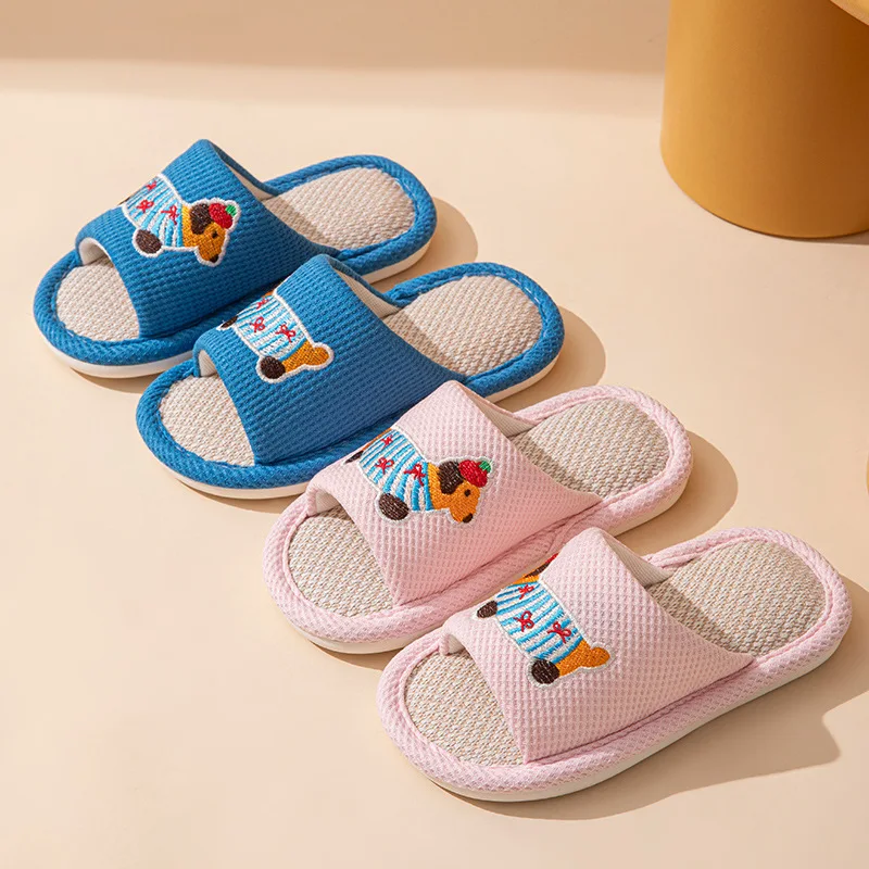

Cartoon Children's Slippers Home Flats Hemp Cute Casual Designer Shoes Children Spring Summer Indoor Slides Kid Girl Soft Lovely