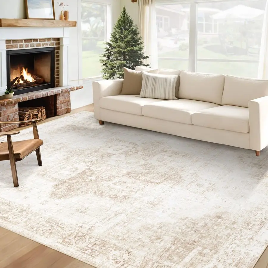 

Rug 6x9 Washable Rug, Vintage Boho Medallion Rugs NonSlip Soft Low Pile Large Distressed Rug Indoor Retro Carpet for Living Room