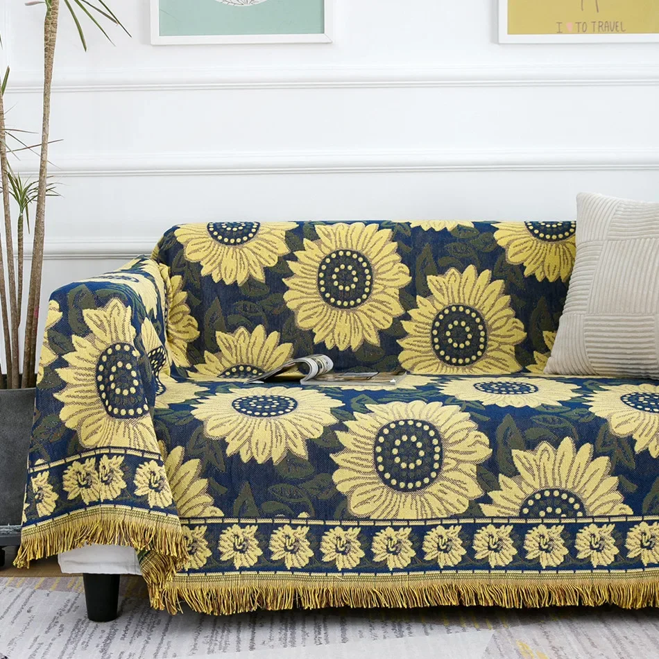 Throw Blanket Sofa Sunflower Pattern Travel Blanket for Bed Living Room Tapestry Carpet Sofa Blanket Knitting Cover Bedspread
