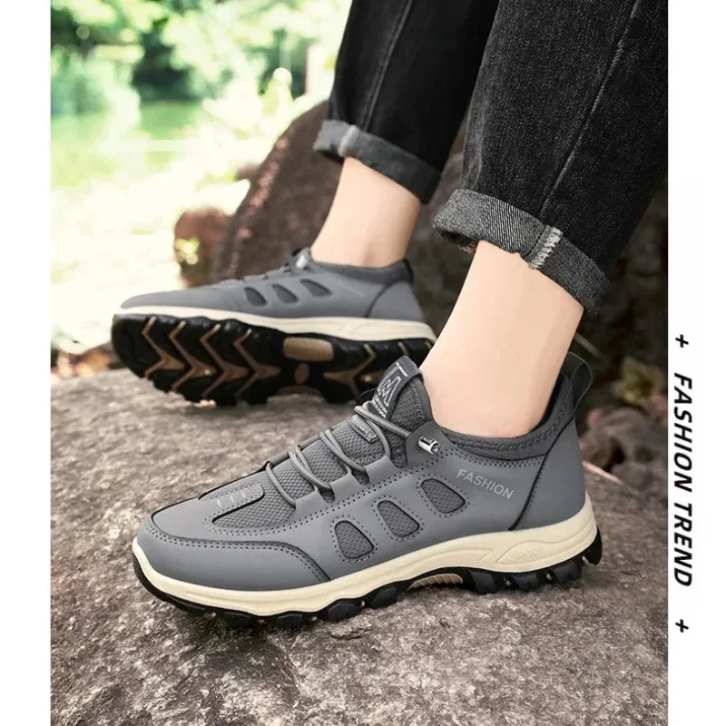 Zapatos de senderismo suaves para hombre, zapatillas de deporte de malla transpirable de verano, calzado de caminata negro claro, zapatos para caminar, zapatos para exteriores, zapatos de escalada para hombre