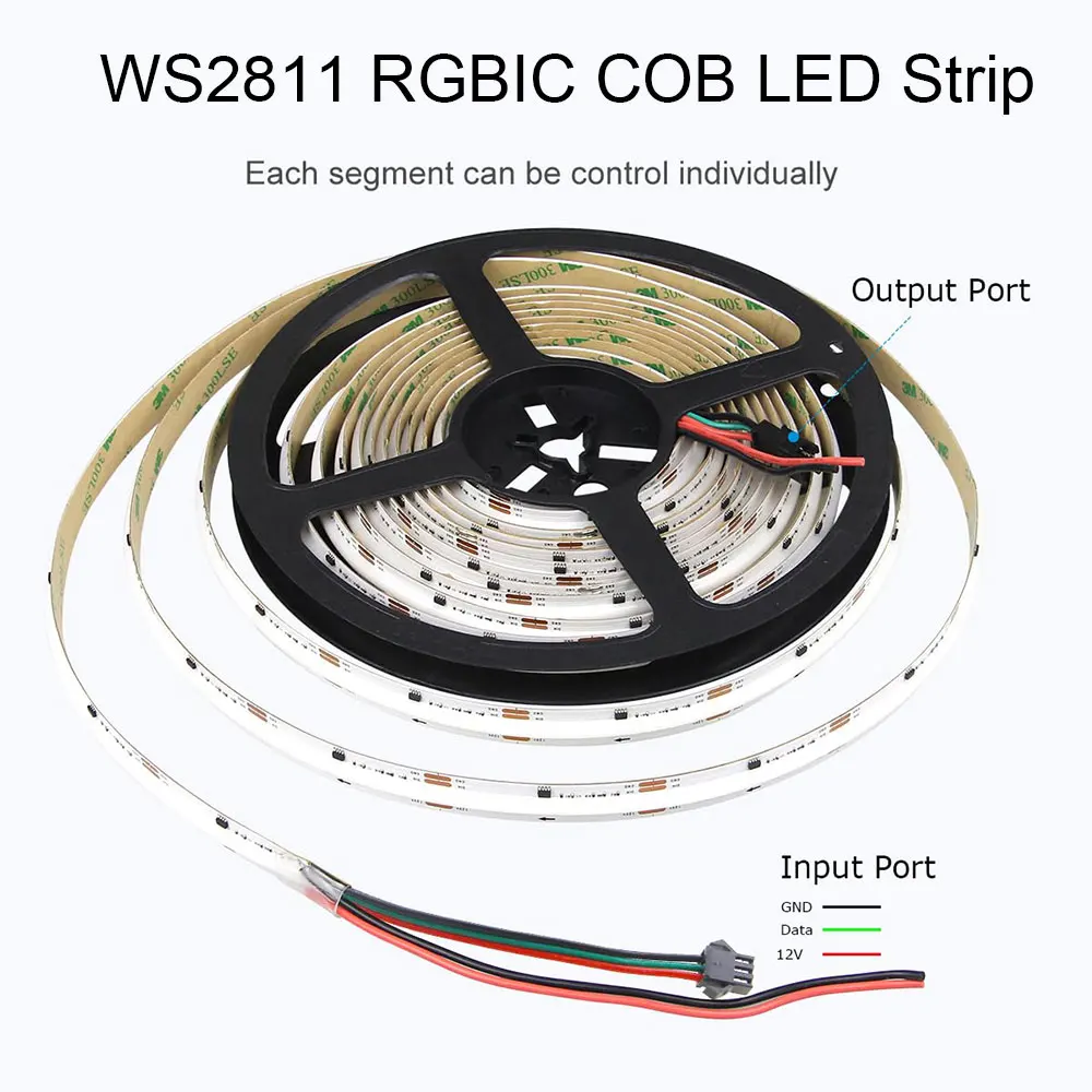 WS2811 COB LED Strip DC12V 24V RGBIC Addressable Smart Pixel Dream Color High Density Flexible RGB FCOB Led Tape Lights 10mm PCB