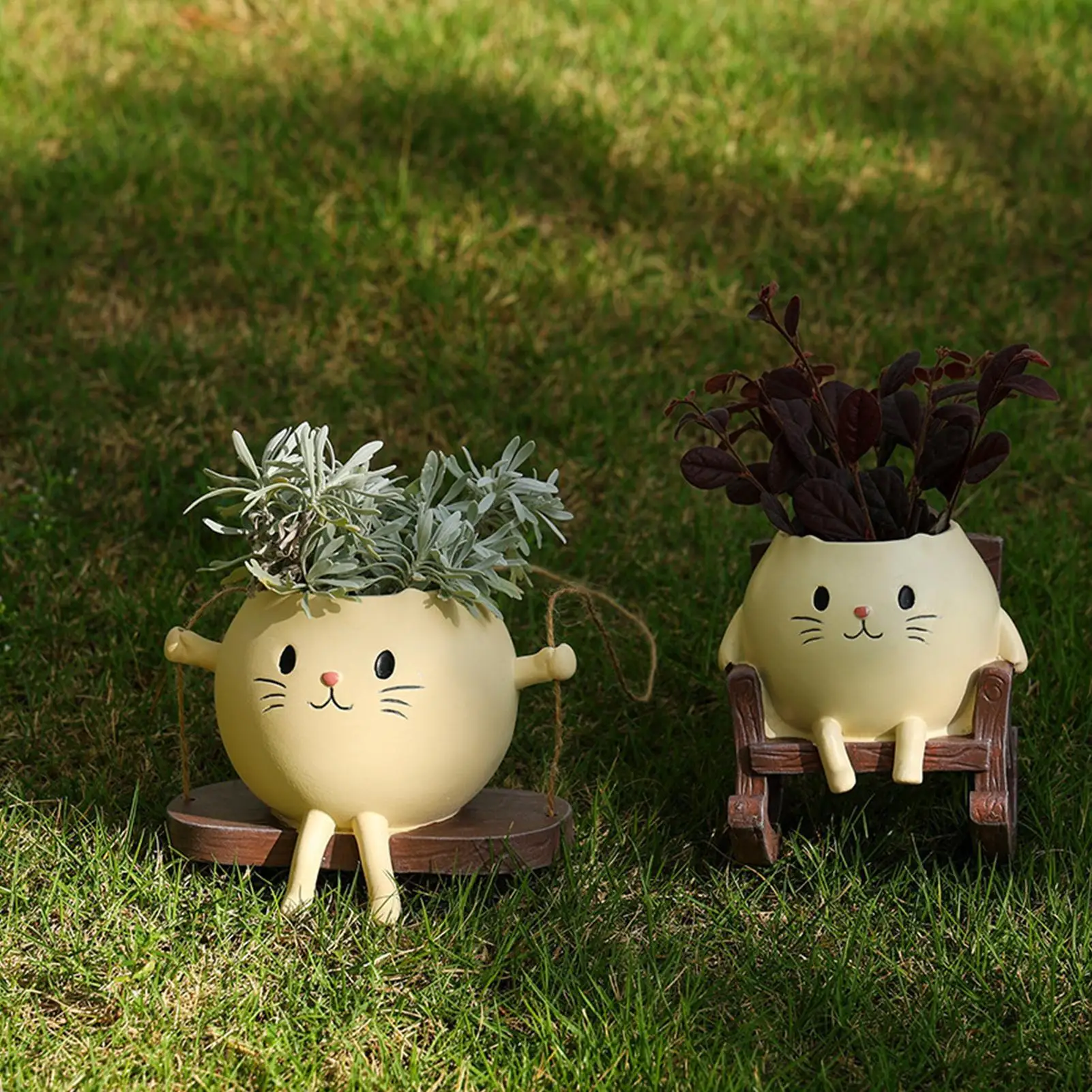 

Swing Planter Pot Resin Cat Rocking Chair Flower Containers Decorative Plant Planter For Indoor Outdoor Living Room Patio