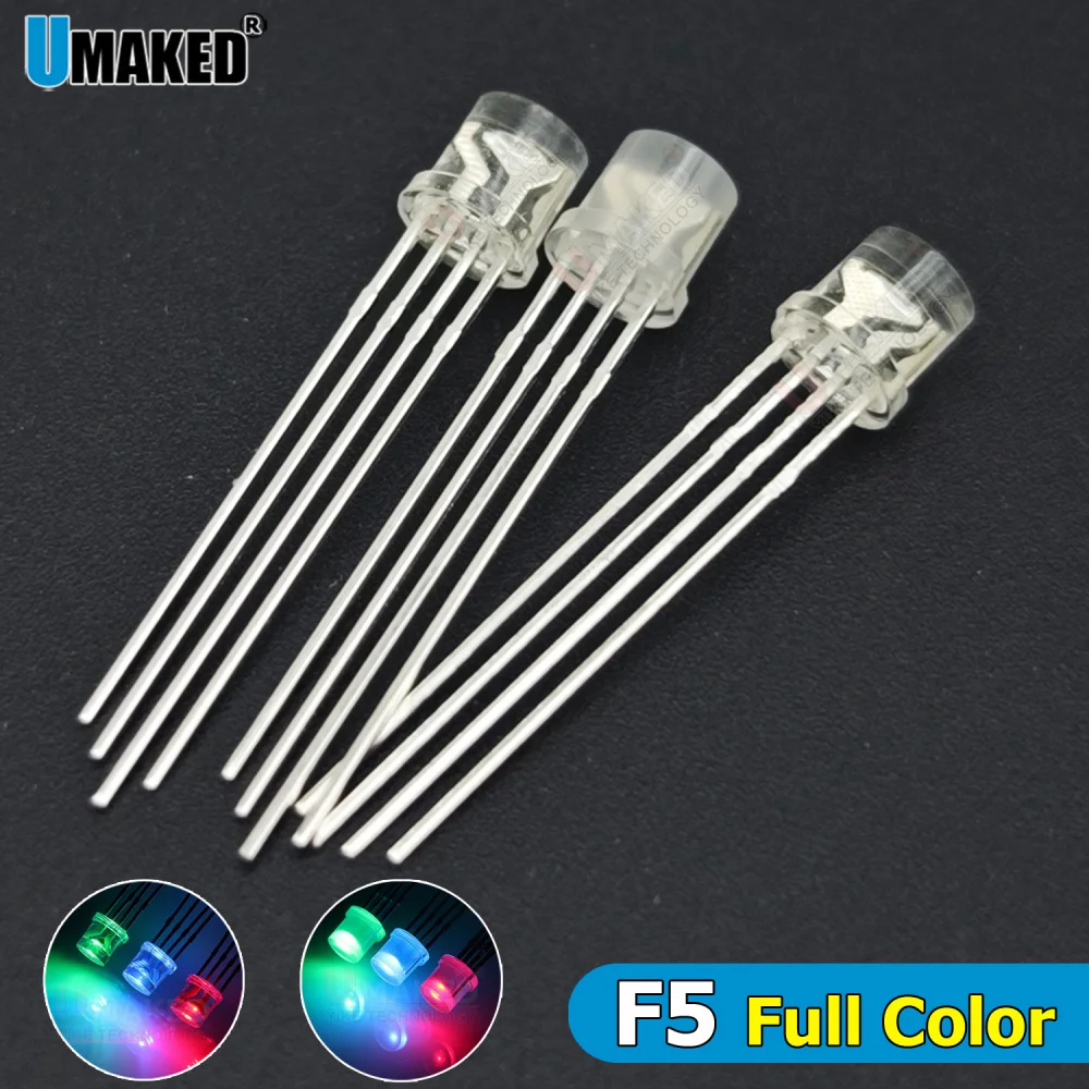 100pcs F5 5mm Flat Top Head Full Colors Transparent/Foggy LEN RGB LED Diodes Kits Anode Cathode Diodes LED Chip Bead DIY Bulb