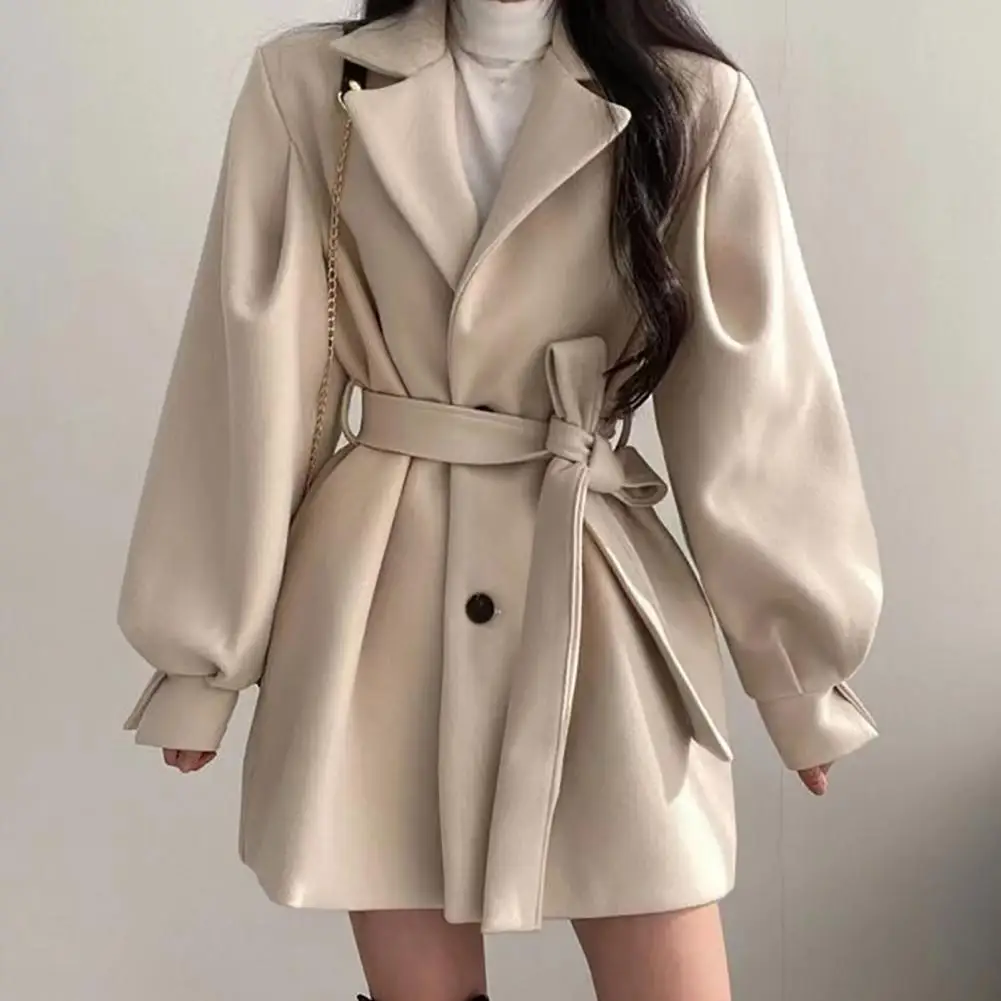 

2024 New Basic Jacket Women Fashion Loose Winter Warm Long Sleeve Button Jacket Coat With Belt Lady Elegant Windbreaker