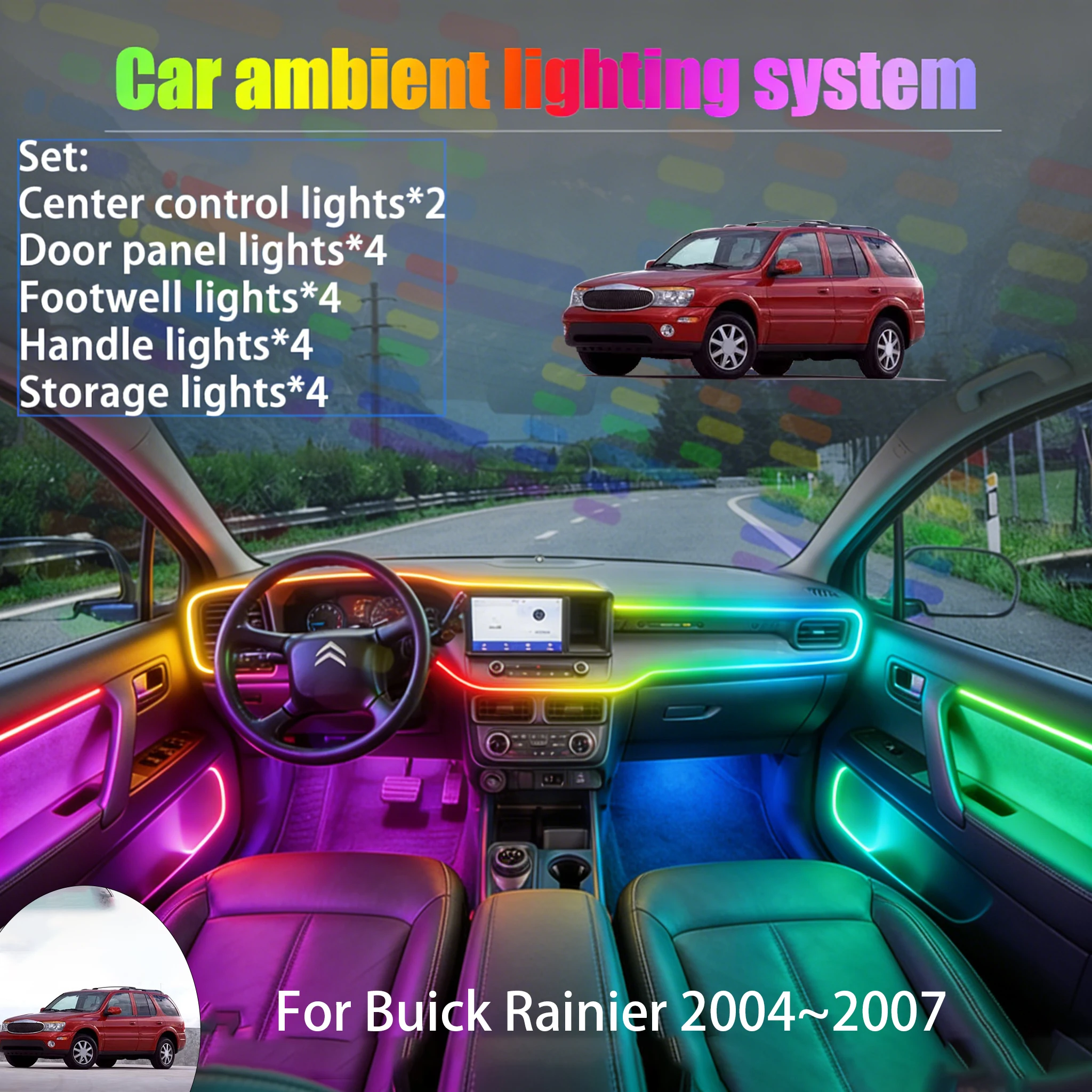 

For Buick Rainier 2004~2007 2/18 in 1 Car ambient lighting Led trunk interior led lights USB RGB Ensemble Streamer Auto Parts