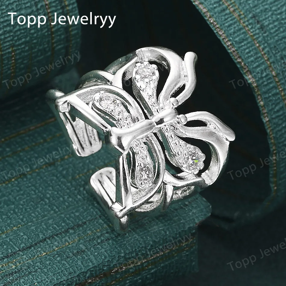 Charming 925 Sterling Silver Open Delicate Butterfly Ring Women Fashion Wedding Party Jewelry Accessories