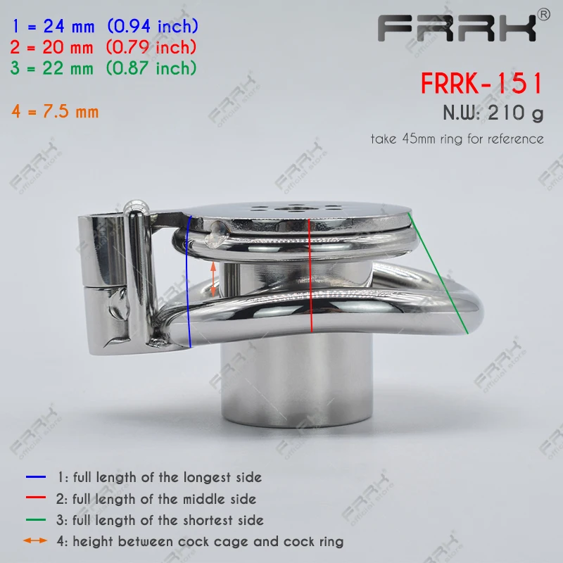 FRRK Hardcore Inverted Male Chastity Cage with Allen Key Cock Lock Stainless Steel Cylinder Penis Rings Negative Adults Sex Toys