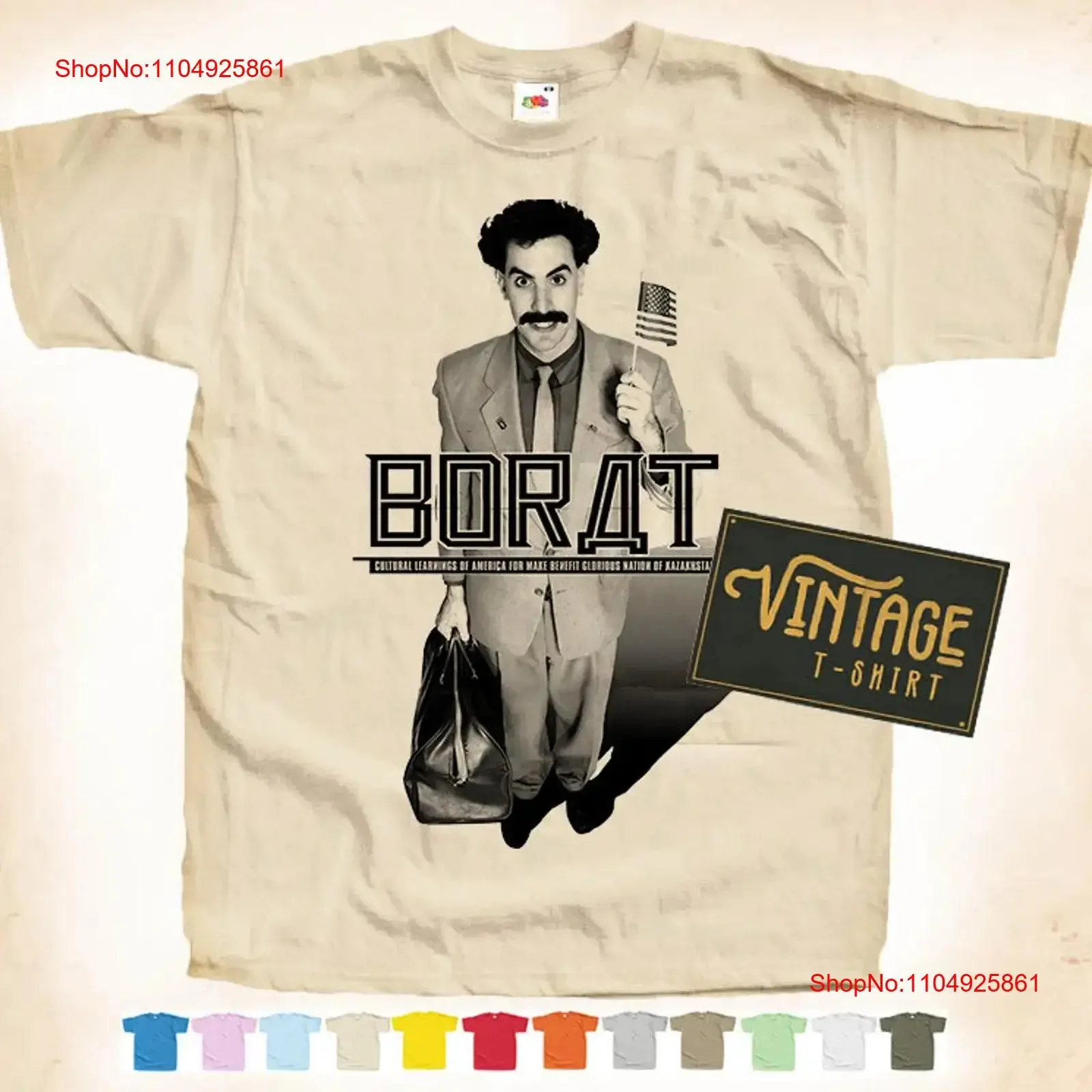 

Borat V1 Poster Movie Classic Vintage T Shirt 12 colors unisex vintage Washed graphic Stretched streetwear fashion