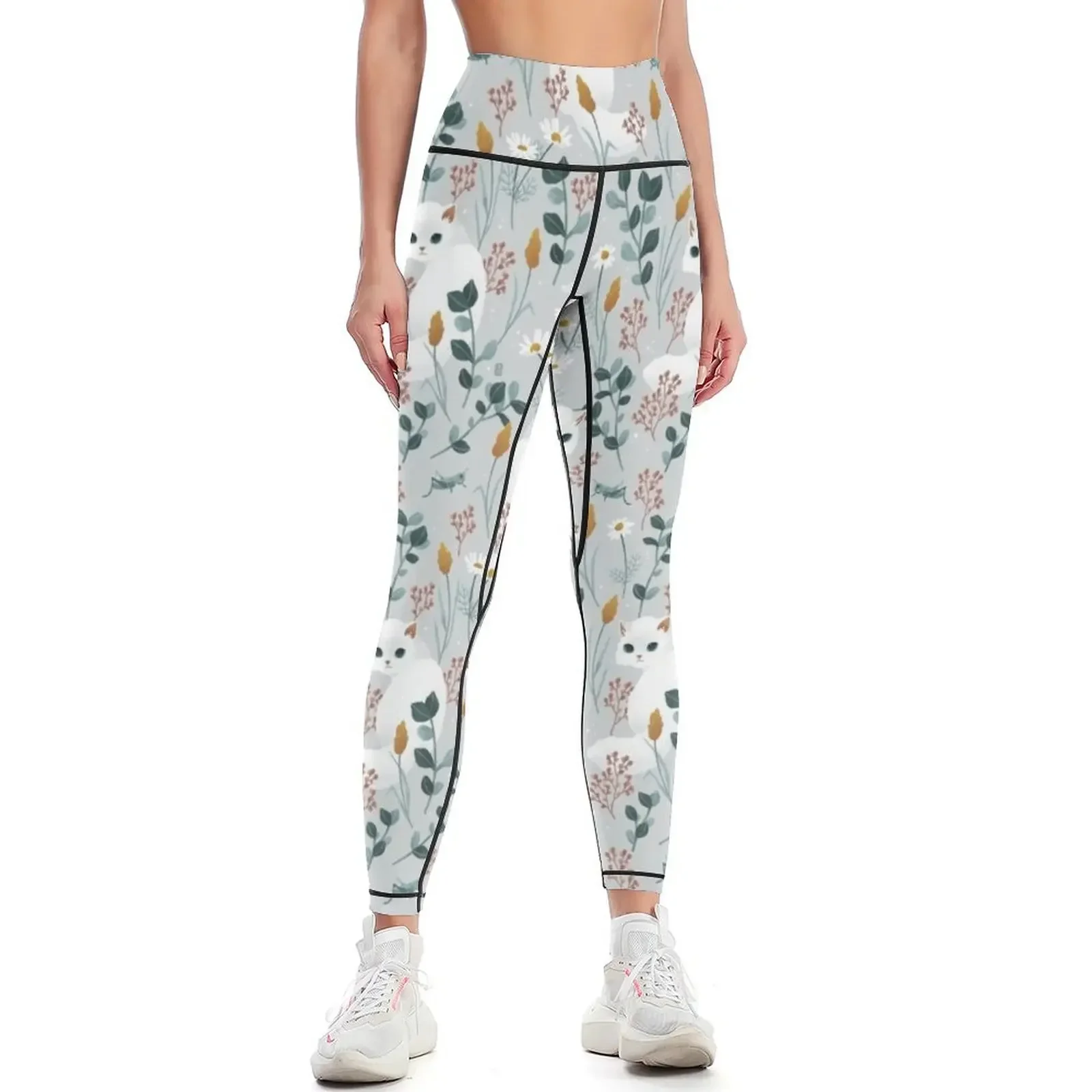 

Cat in the meadow pattern Leggings sports woman gym for physical Sportswear woman gym push up legging Womens Leggings