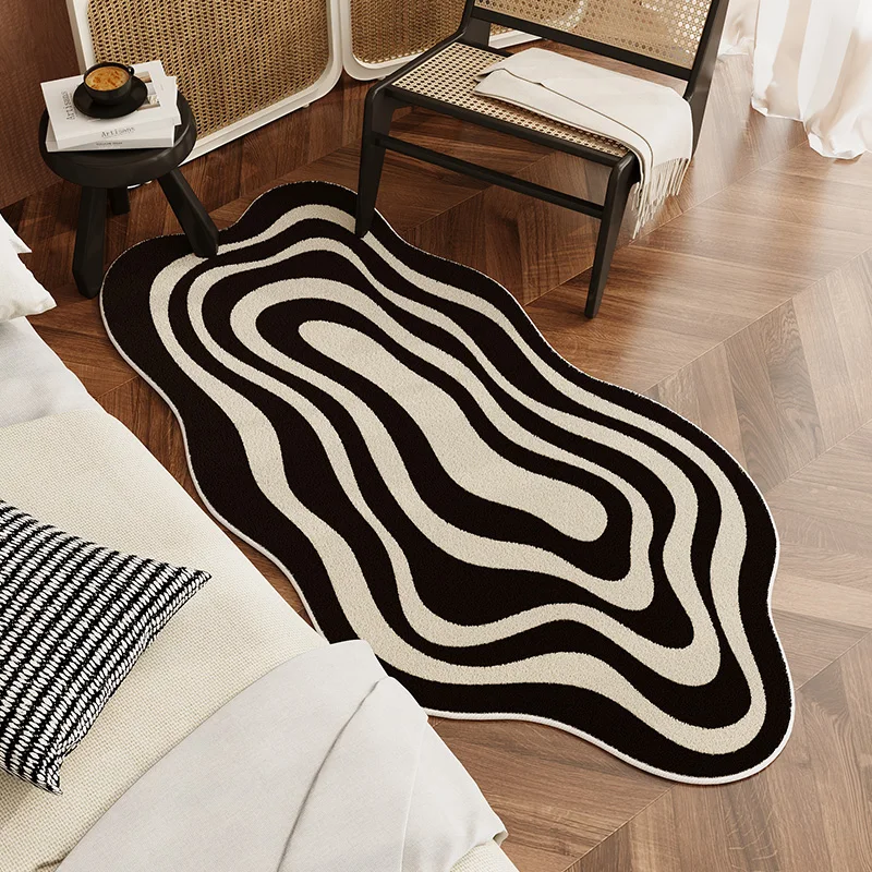 Bedroom Bedside Nonslip Carpet Special Shaped Bedroom Thickened Carpet 2023 New High End Black White Living Room Antifouling Rug