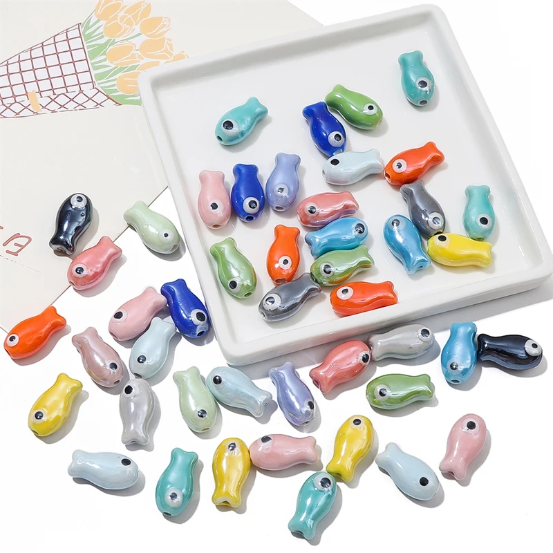 10 قطعة خمر الأسماك السيراميك الخرز الملونة فضفاض خزر عازل DIY بها بنفسك رائعة سوار سلسلة هواتف قلادة مجوهرات اكسسوارات