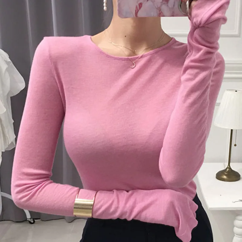 

One-Piece Dropshipping Korea Dongdaemun Sexy Soft and Slightly Transparent Tempting Slim-Fit Slimming Round Neck Base ShirtTShir