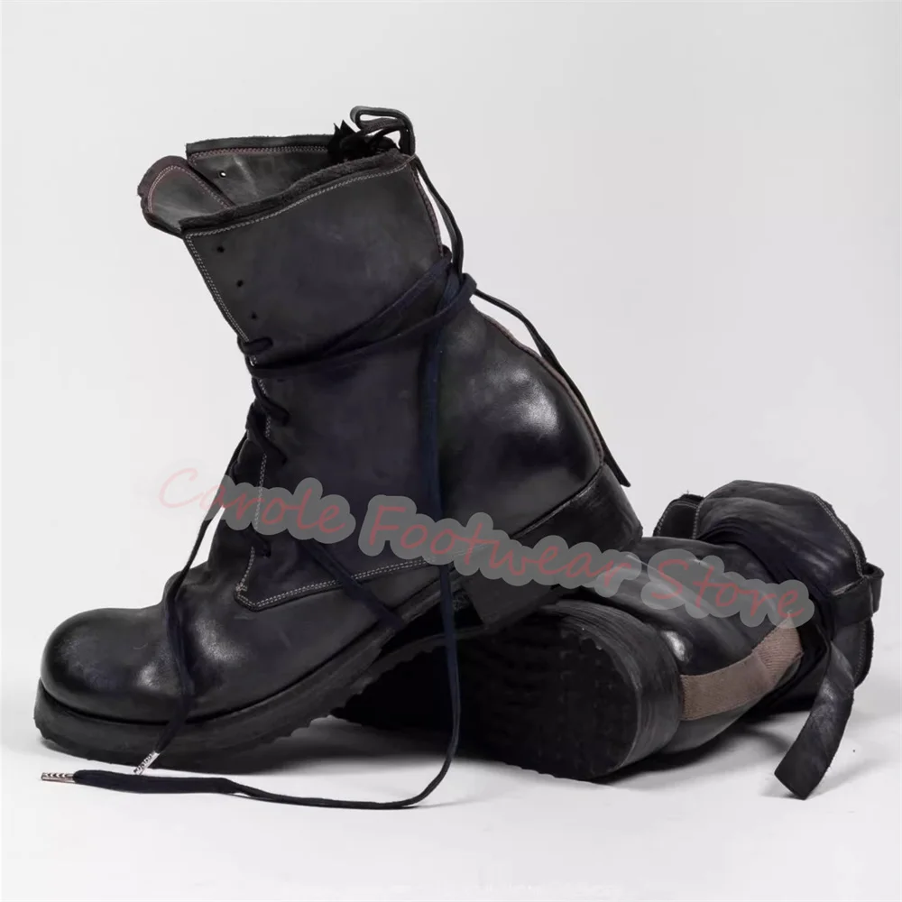 

Fashion Design Hollow Out Bottom Chunky Heel Boots for Men British Style High Top Cross-tied Motorcycle Boots Male Leisure Shoes