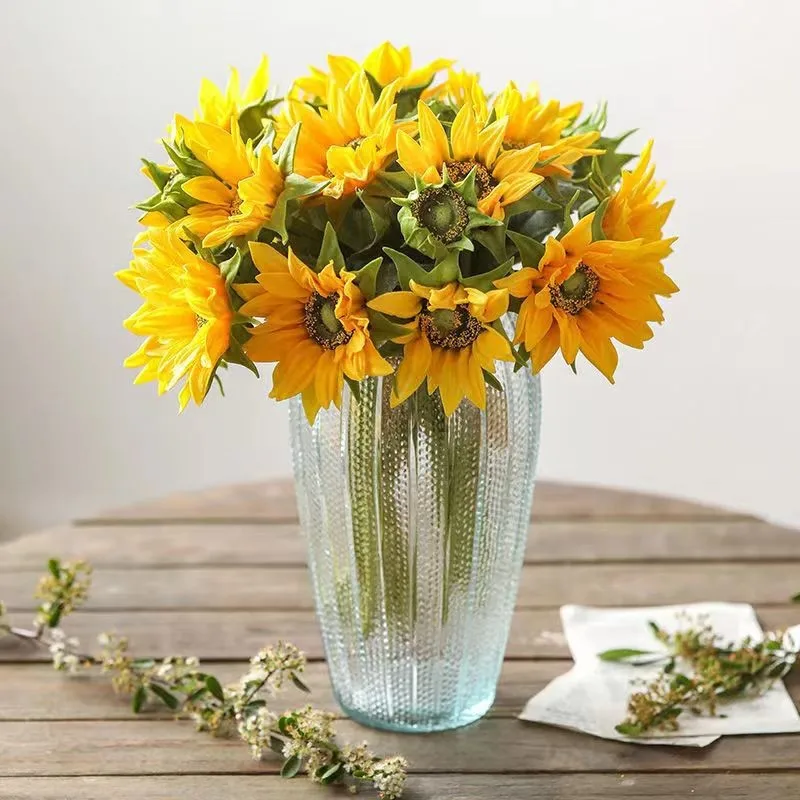 Vintage Large Clear Glass Vase Luxury Style Ornament for Living Room Fresh Flower Arrangement Water Planting Decoration