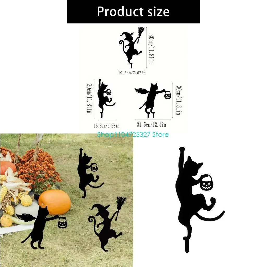 D8KF Black Metal Feline Statue For Outdoor Decoration Heavy Duty Construction Artistic Design Simple Ground Installation 3pcs