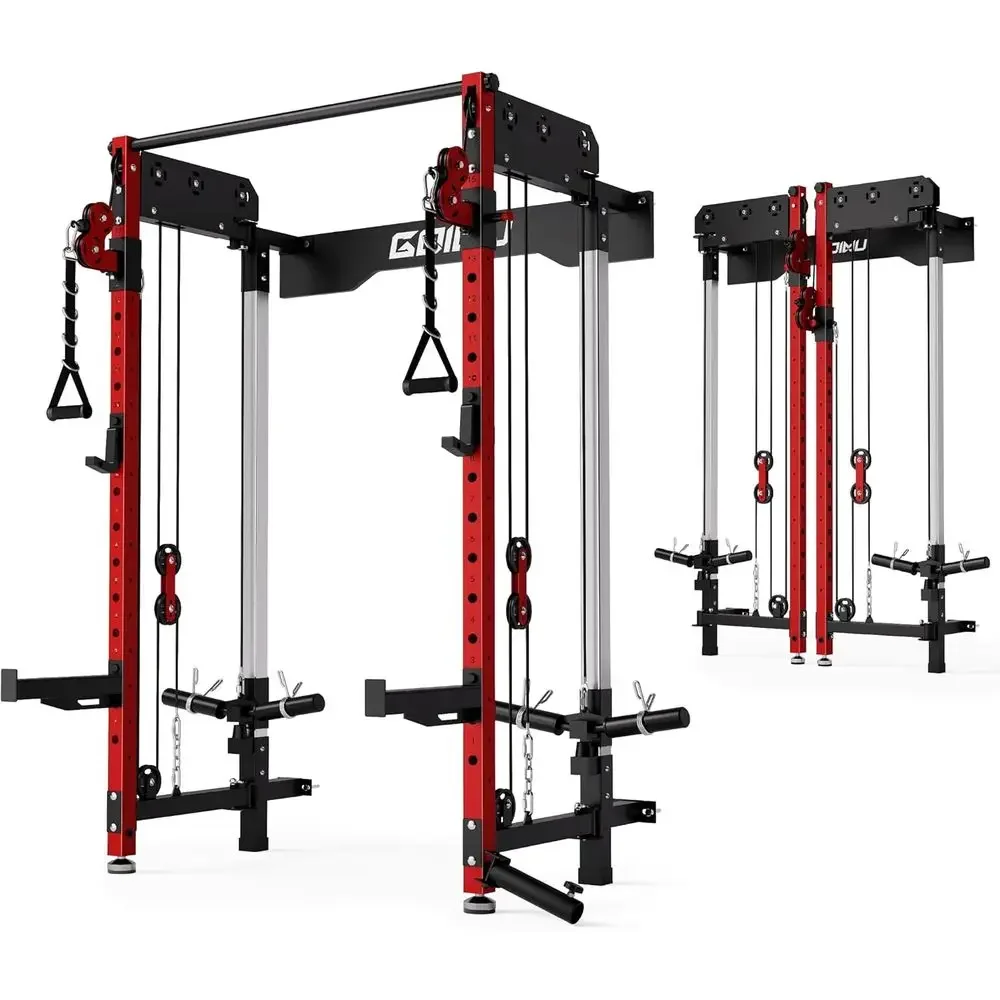 

Wall-Mounted Dual Pulley Power Rack with 5 Adjustable Positions for Compact Functional Training