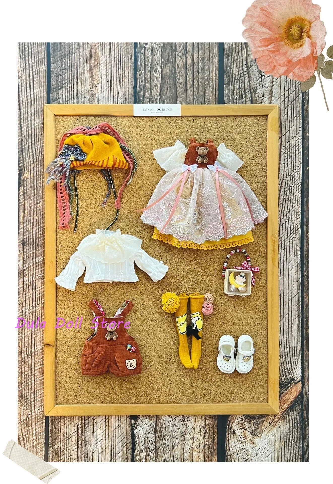 

Dula Doll Costume Blythe 2026 New yellow-brown bib skirt bear suit for ob24 ob22 Azone 1/6 Doll Accessories