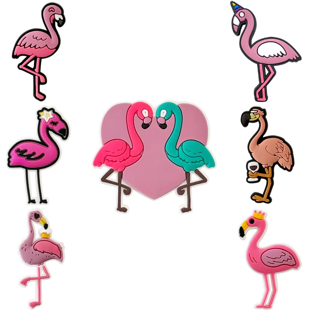 7pcs Cute Flamingo Hollow Shoe Flower Buckle Soft PVC Kids Girls Shoe Decorations for Sandals and Slippers