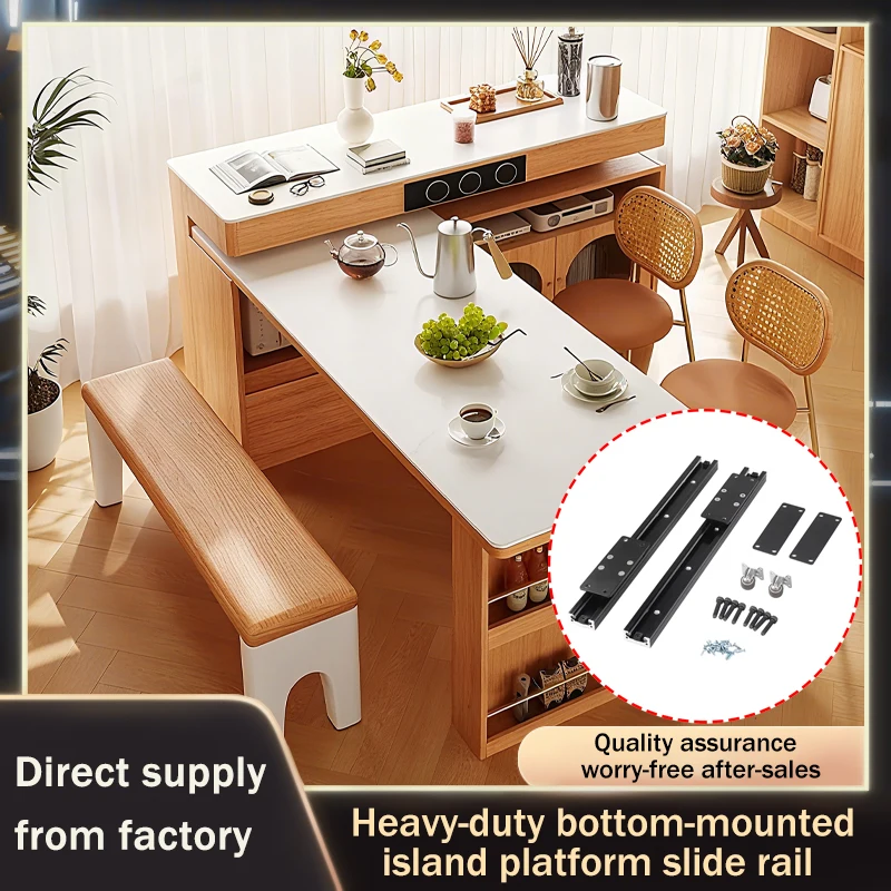 Kitchen Island Bottom Mount Extendable Slide Rail Track For Table Top Pull Out Extension Sliding Custom Hardware Accessories
