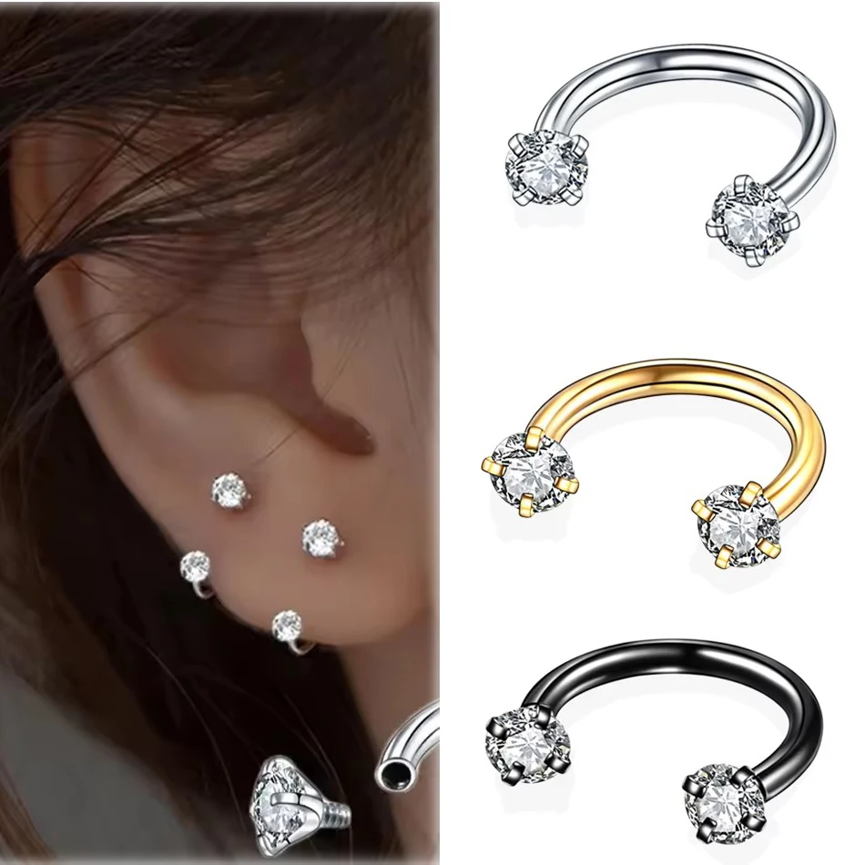 1 pieza de aro de cristal de acero inoxidable, Piercing para nariz, oreja, vientre, anillos para mujeres y hombres, pendientes de hélice para cartílago, joyería para Piercing Daith