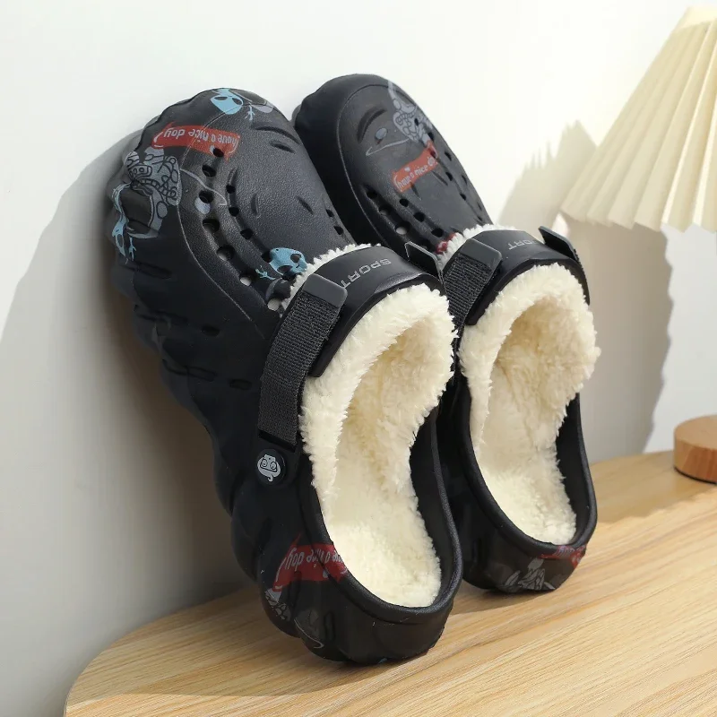 Man Warm Slippers New Winter Plush Fur Clogs Men Slippers Detachable Cotton Slippers Warm Furry Couples Shoes Indoor Shoes